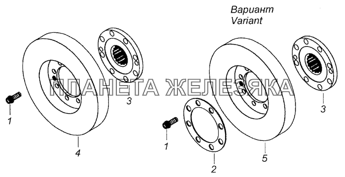 740.21-1005059-10 Установка гасителя крутильных колебаний и полумуфты отбора мощности КамАЗ-65115 (Евро-3)