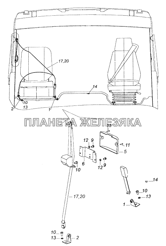 54115-5000075 Установка ремней безопасности КамАЗ-65115 (Евро-3)