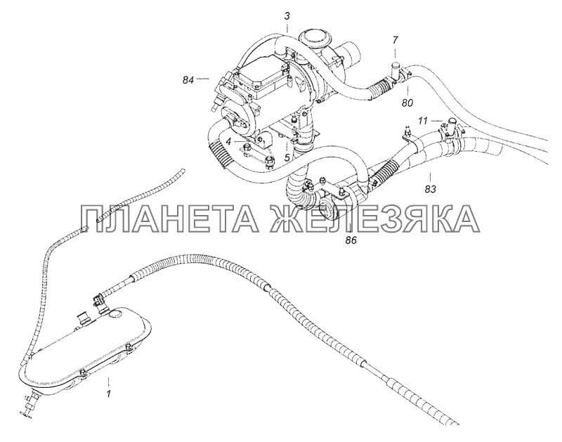 43255-8106003-10 Установка топливного бачка, топливопроводов и подогревателя 14 ТС КамАЗ-65115 (Евро-3)