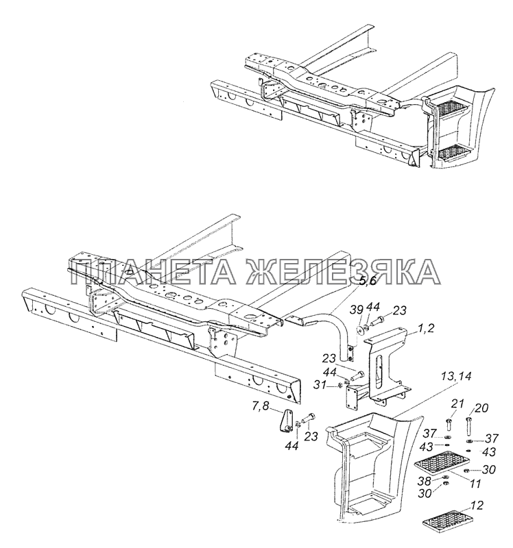 65115-8405009-50 Установка подножек левая КамАЗ-65115 (Евро-3)