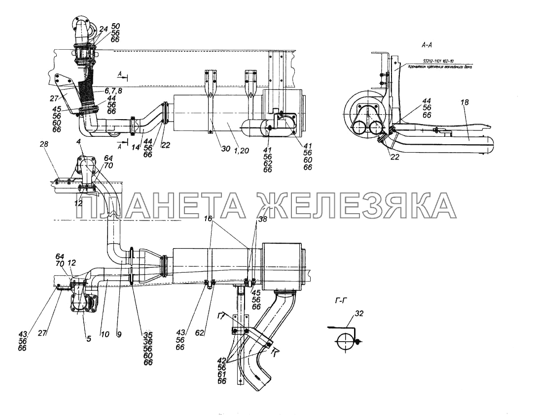 Установка системы выпуска КамАЗ-65116