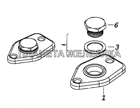 Фланец крепления датчика включения вентилятора с пробкой КамАЗ-65116