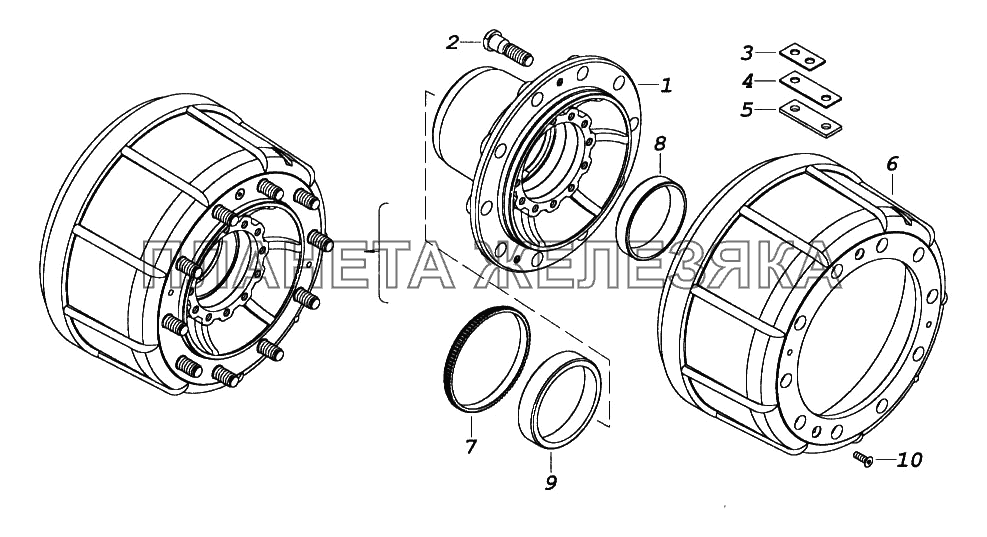 Ступица переднего колеса с барабаном тормоза КамАЗ-65116