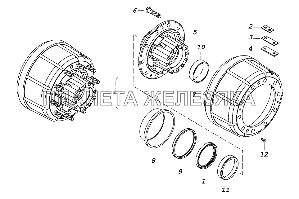 Ступица заднего колеса с барабаном тормоза КамАЗ-65116