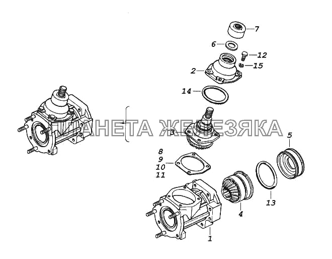 Редуктор угловой механизма рулевого управления КамАЗ-65116