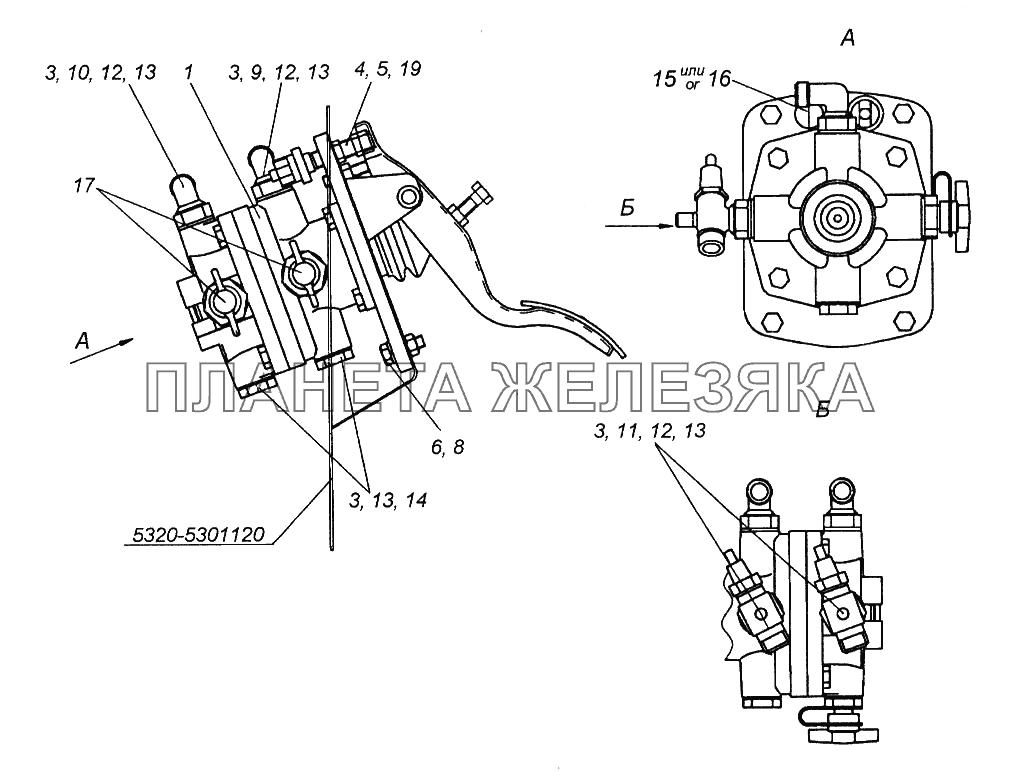 Установка двухсекционного тормозного крана КамАЗ-65116