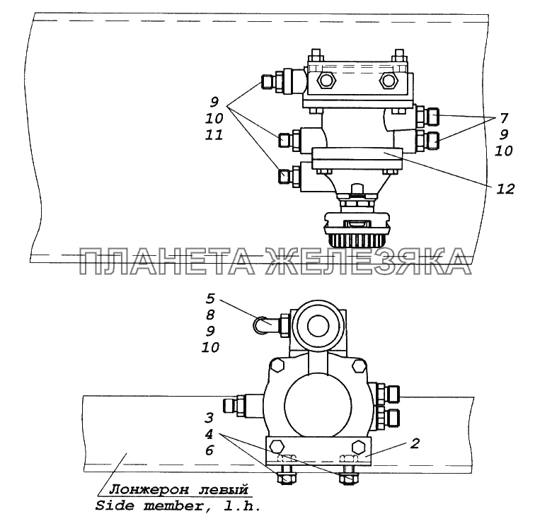 Установка клапана управления тормозами прицепа КамАЗ-65116