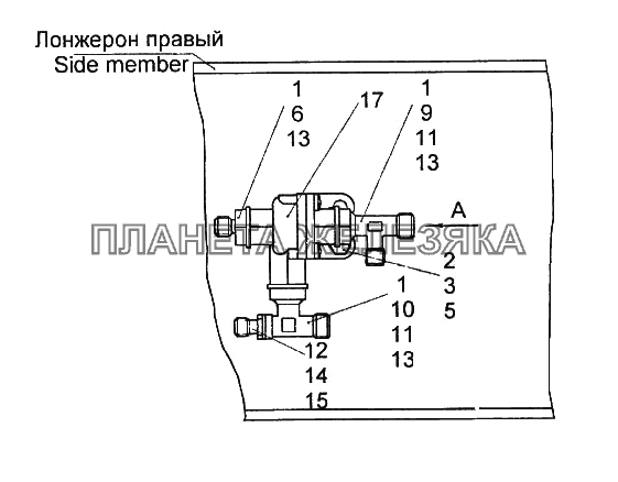 Установка двухмагистрального клапана КамАЗ-65116