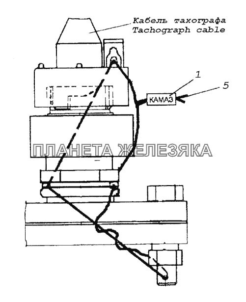 Пломбировка датчика тахографа на коробке передач КамАЗ-65116