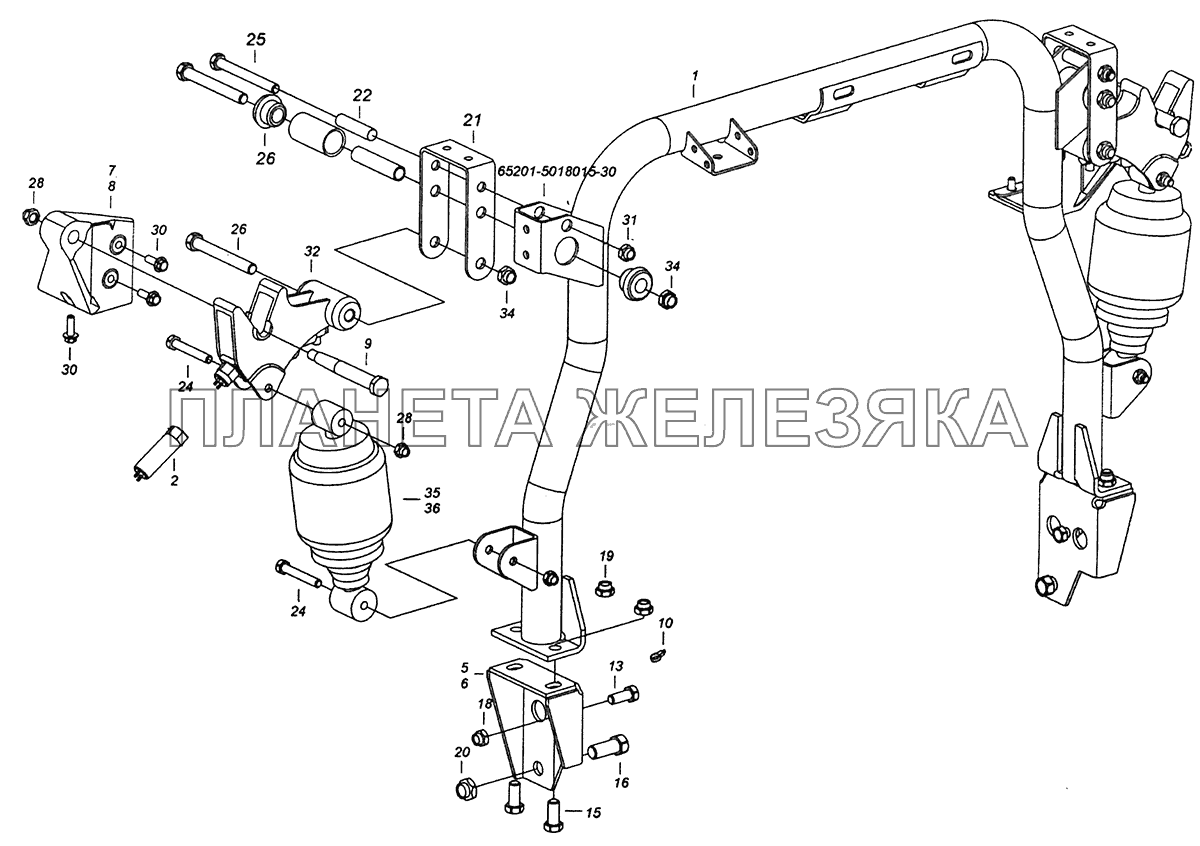 65201-5001006-10 Установка задней подвески кабины КамАЗ-6520 (Euro-4)