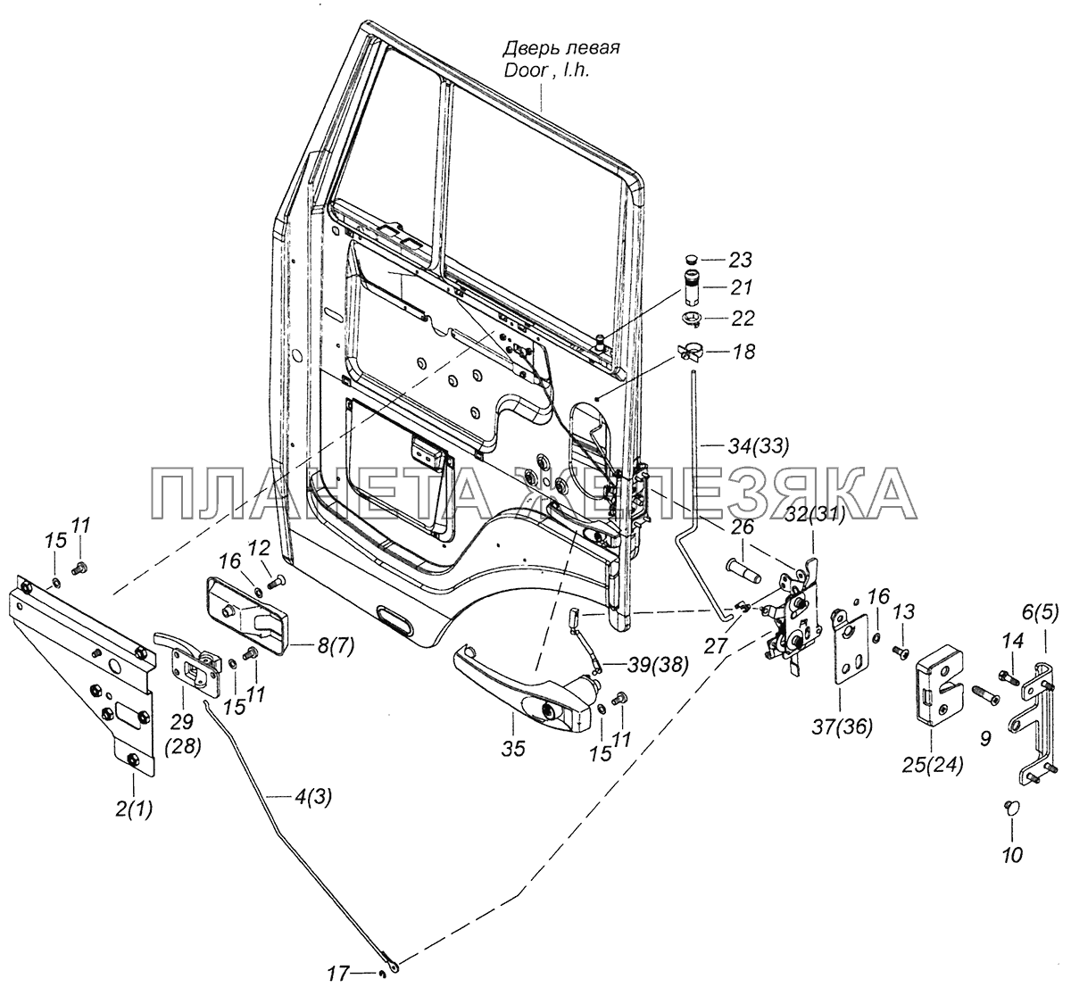 65115-6105011 Установка замков и ручек двери левая КамАЗ-6520 (Euro-4)