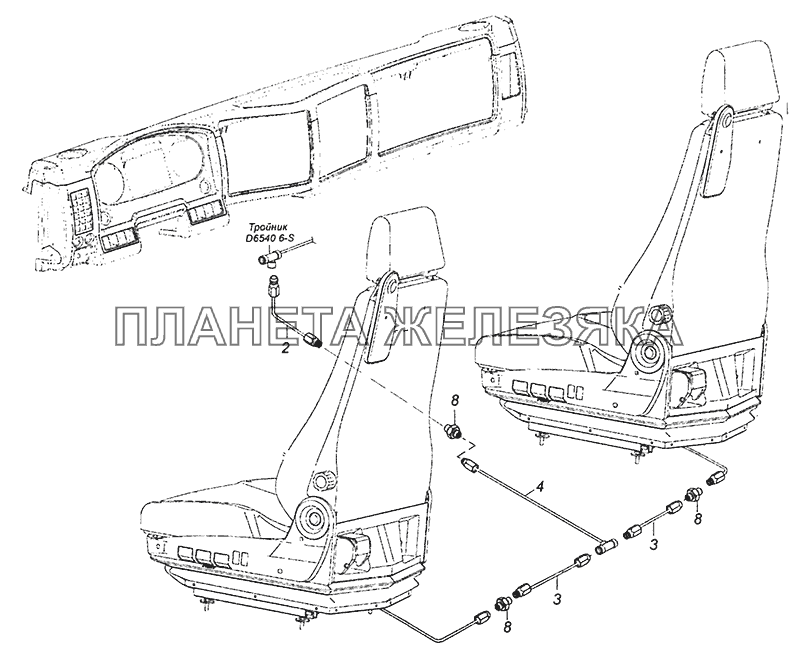 6460-6800900-02 Схема подключения пневмосистемы сидений КамАЗ-6520 (Euro-4)