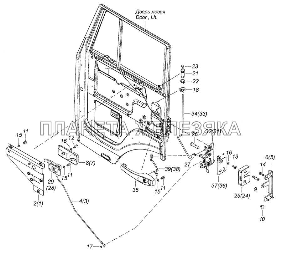 65115-6105011 Установка замков и ручек двери левая КамАЗ-6520 (Euro-4)