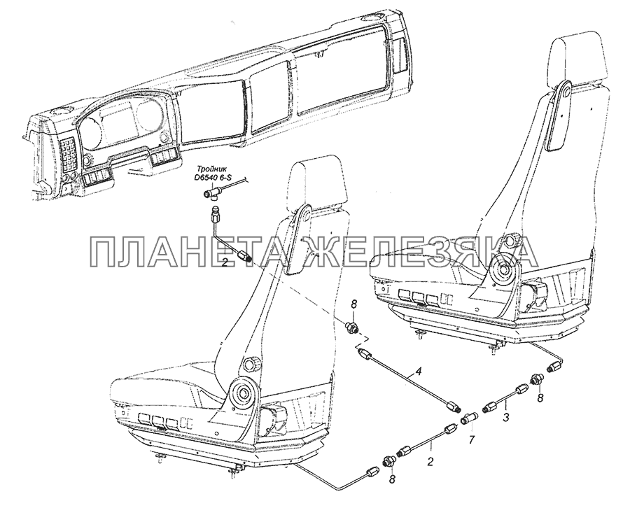 6460-6800900-02 Схема подключения пневмосистемы сидений КамАЗ-6520 (Euro-4)
