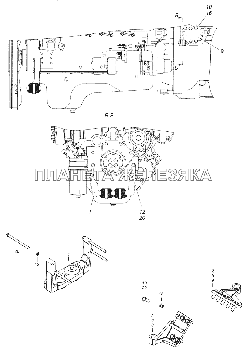 65205-1001000 Установка кронштейнов силового агрегата КамАЗ-6520 (Euro-4)