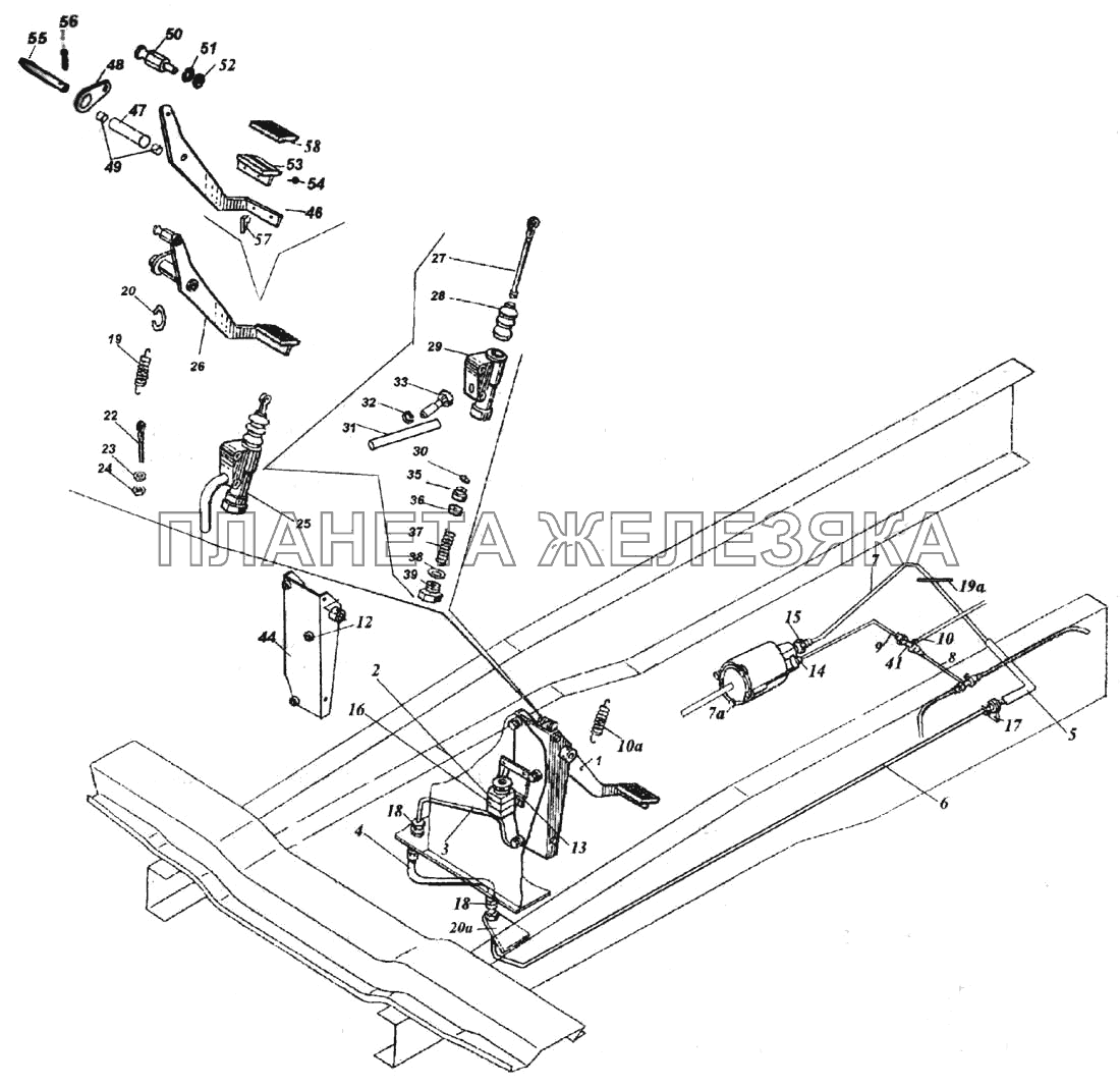Установка педали и привода выключения сцепления КамАЗ-6520