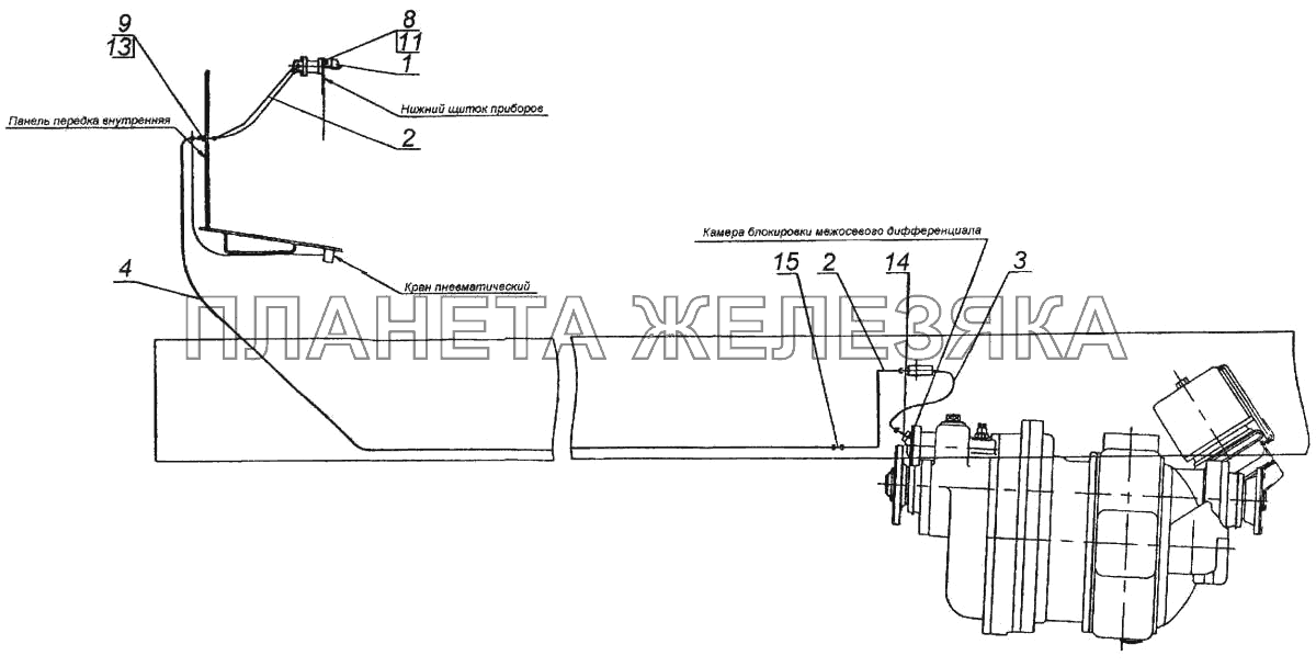 Привод блокировки межосевого дифференциала КамАЗ-6520