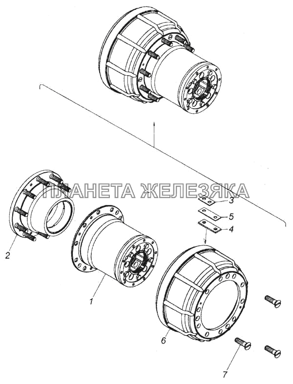 Ступица заднего колеса с тормозным барабаном и кожухом КамАЗ-6520