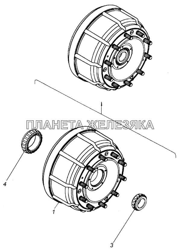 Ступица с тормозным барабаном. Комплект для запчастей. КамАЗ-6520