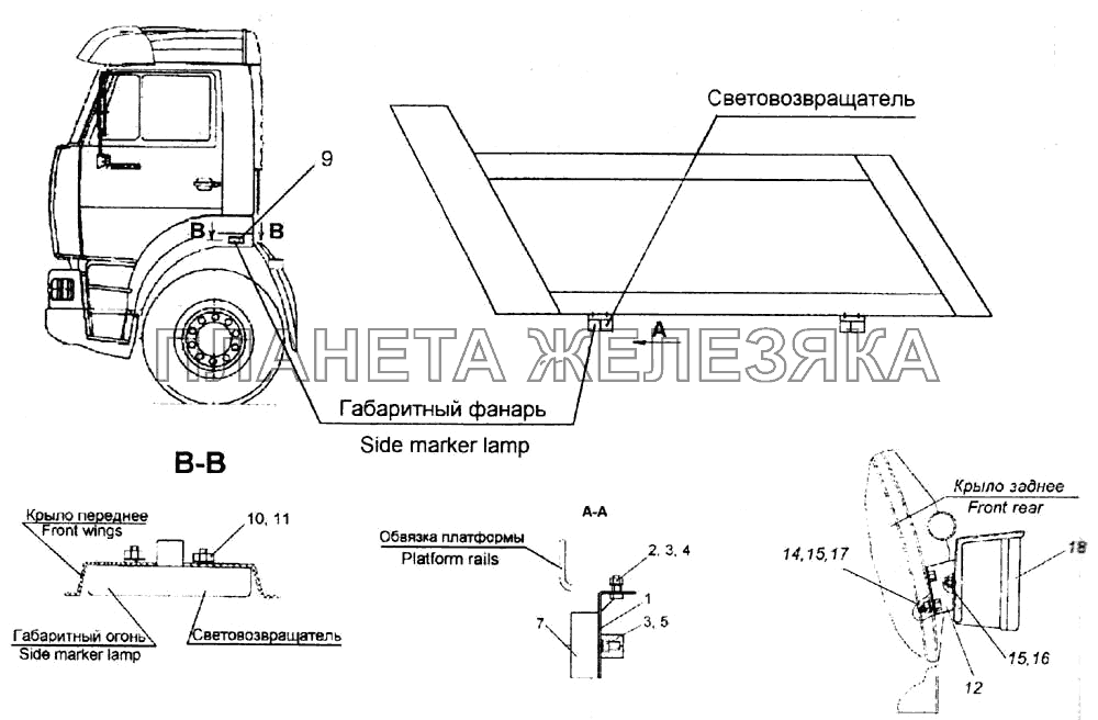 Установка боковых габаритных фонарей КамАЗ-6520