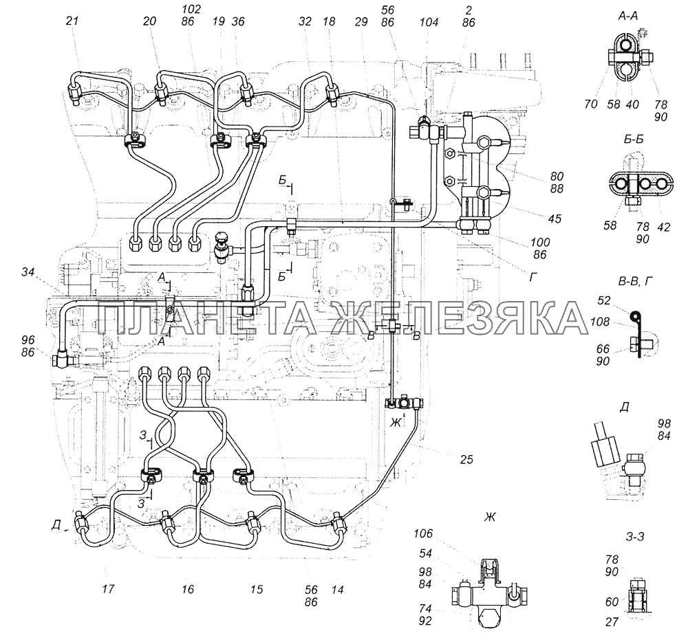 740.21-1104000 Установка топливопроводов КамАЗ-65201 Евро 2-3