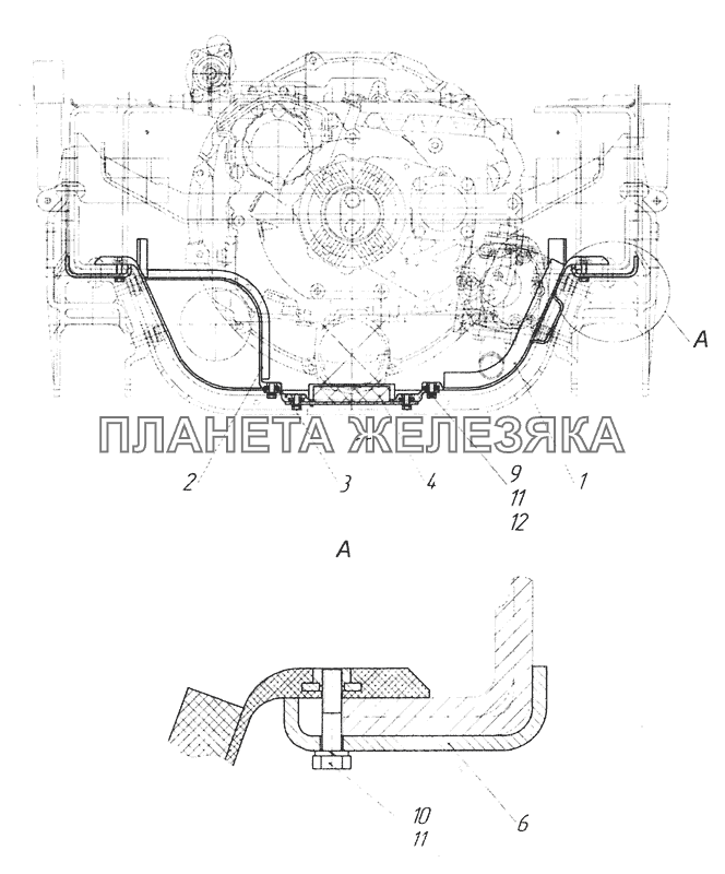 65201-1580004 Установка шумоизоляционного экрана нижнего КПП КамАЗ-65201 Евро 2-3