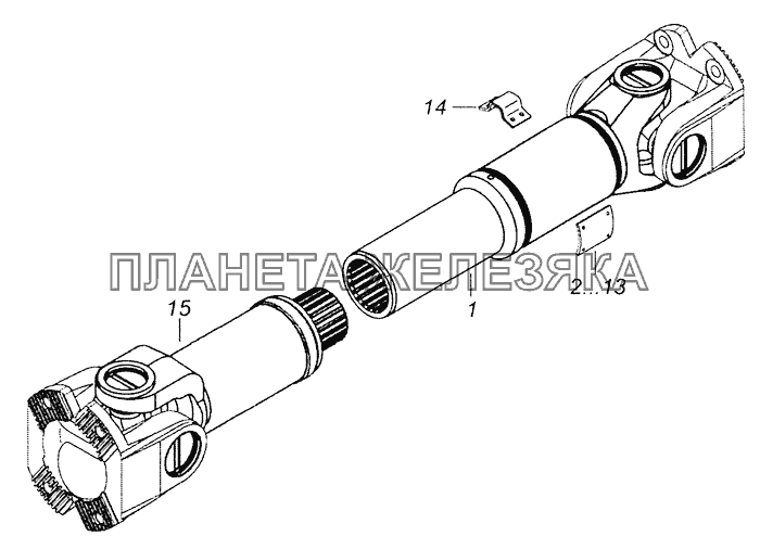 6520-2205011-11 Вал карданный среднего моста КамАЗ-65201 Евро 2-3 6520-2205011-11 Вал карданный среднего моста КамАЗ-65201 Евро 2-3