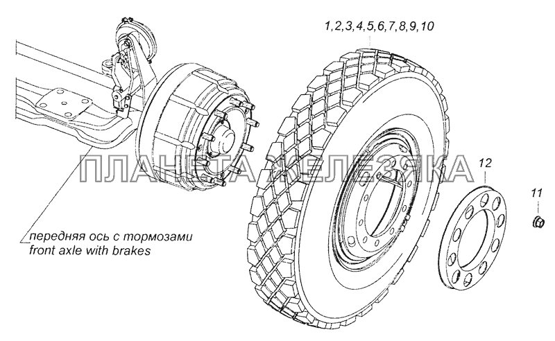 6520-3101002 Установка передних колес КамАЗ-65201 Евро 2-3