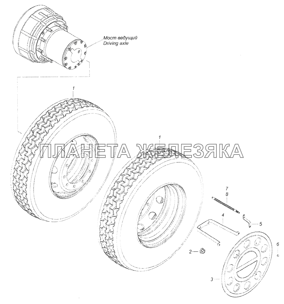 6520-3101703-60 Установка сдвоенных стальных колес с шумопоглащающими колпаками КамАЗ-65201 Евро 2-3
