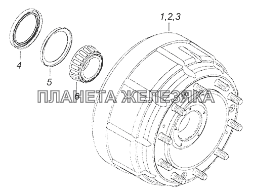 6520-3103009 Ступица переднего колеса с барабаном, подшипником и манжетой КамАЗ-65201 Евро 2-3