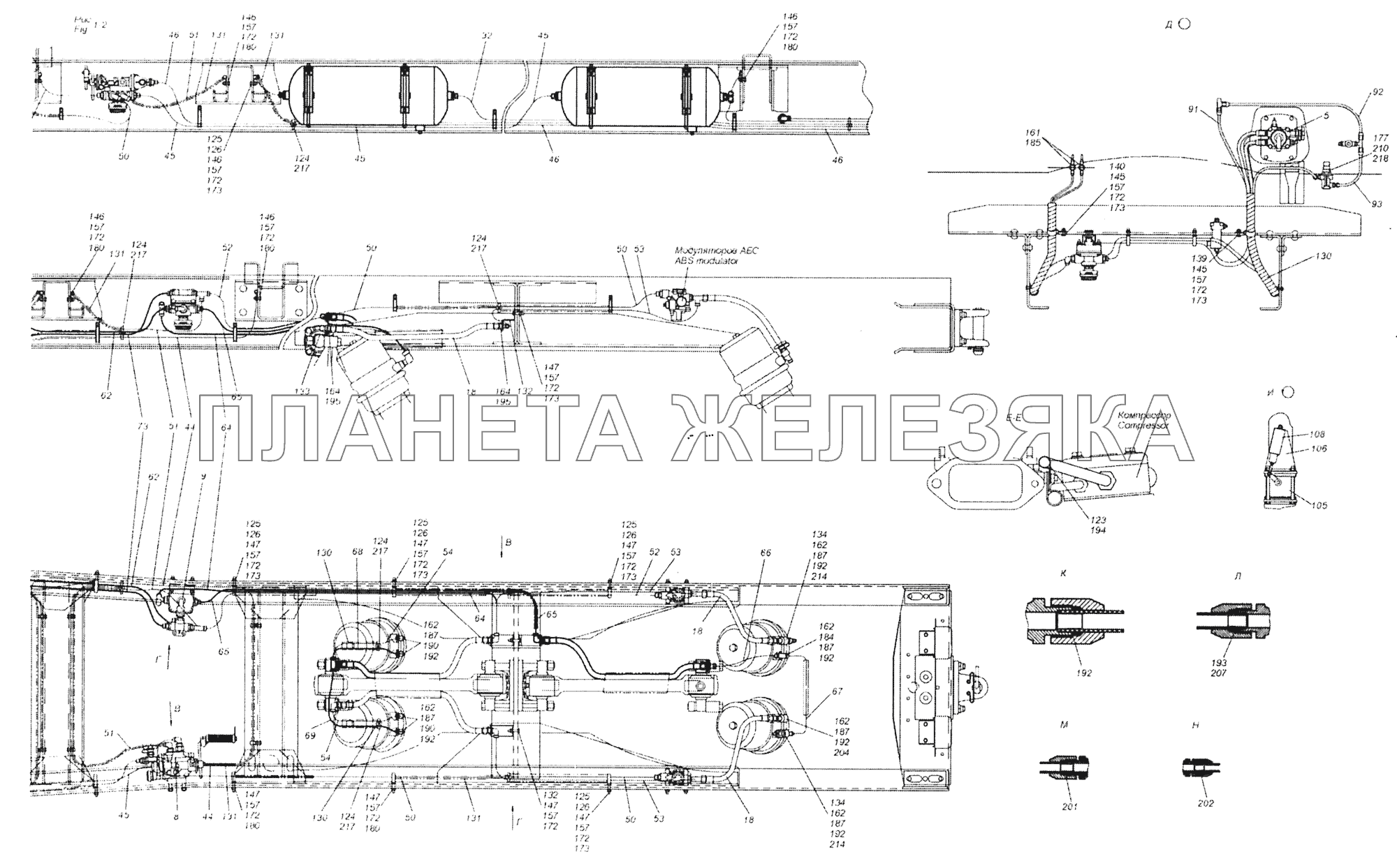 65201-3500006 Установка пневмотормозов КамАЗ-65201 Евро 2-3