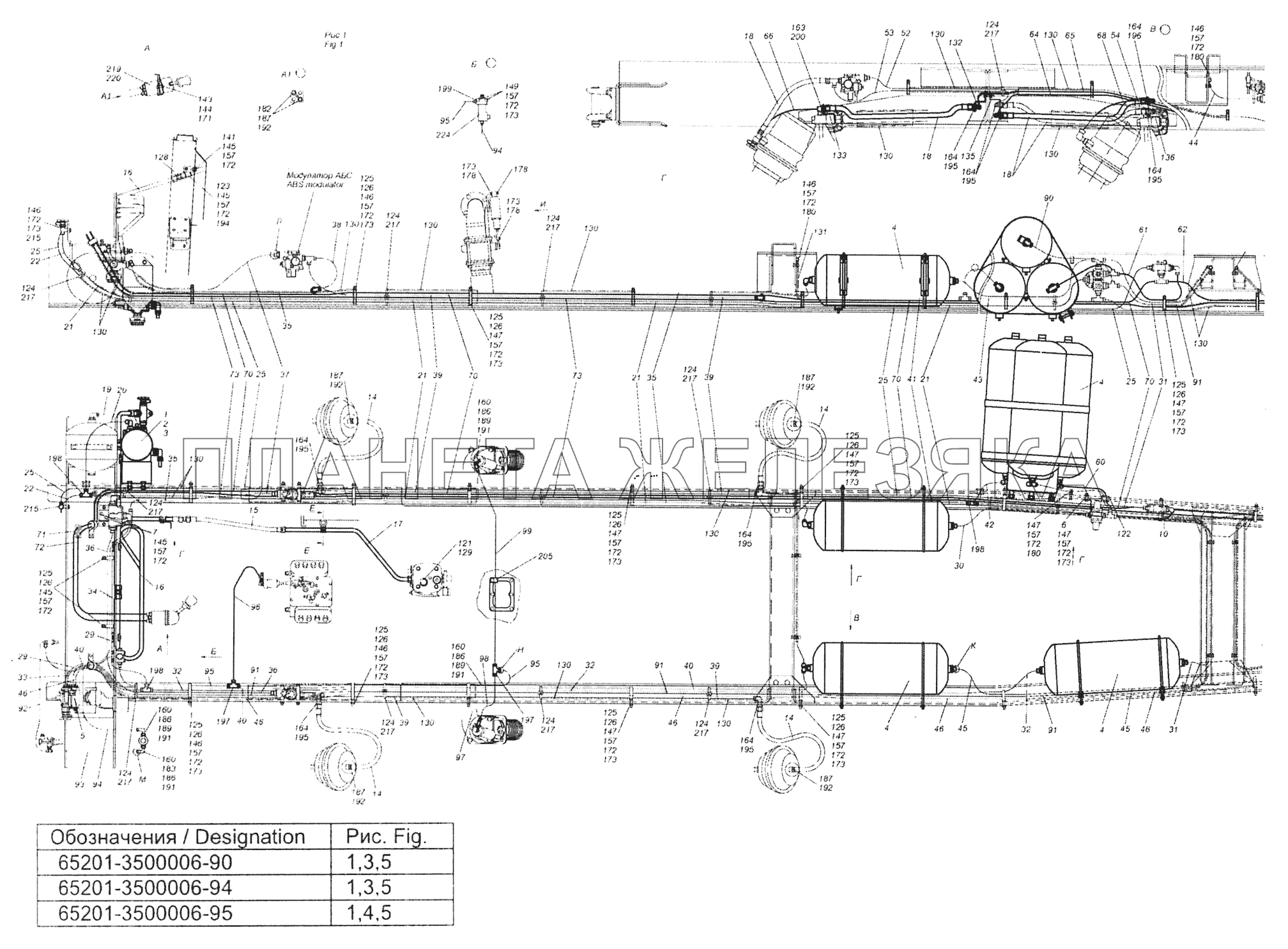 65201-3500006-90 Установка пневмотормозов КамАЗ-65201 Евро 2-3