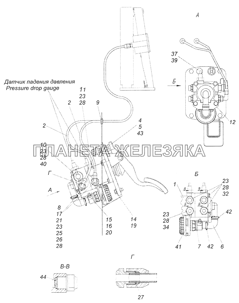 4308-3500014 Установка двухсекционного тормозного крана КамАЗ-65201 Евро 2-3