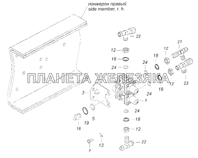 65201-3500015 Установка четырехконтурного защитного клапана КамАЗ-65201 Евро 2-3