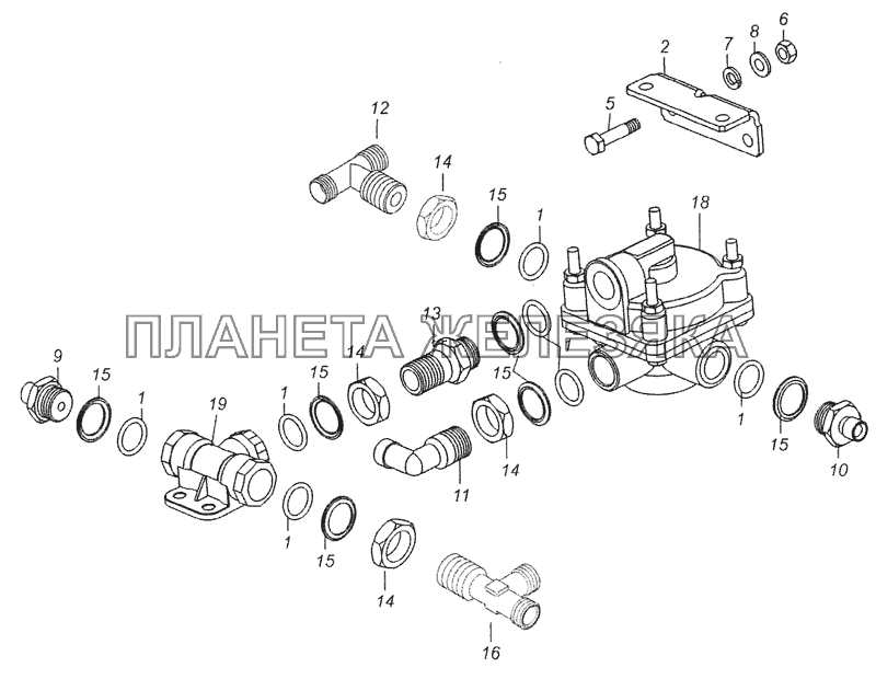 65201-3500018-10 Установка ускорительного клапана третьего контура КамАЗ-65201 Евро 2-3