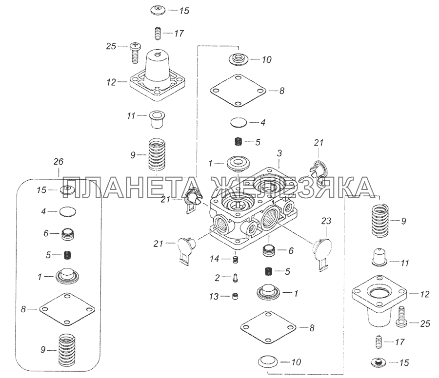 53205-3515400-10 Клапан защитный четырехконтурный КамАЗ-65201 Евро 2-3