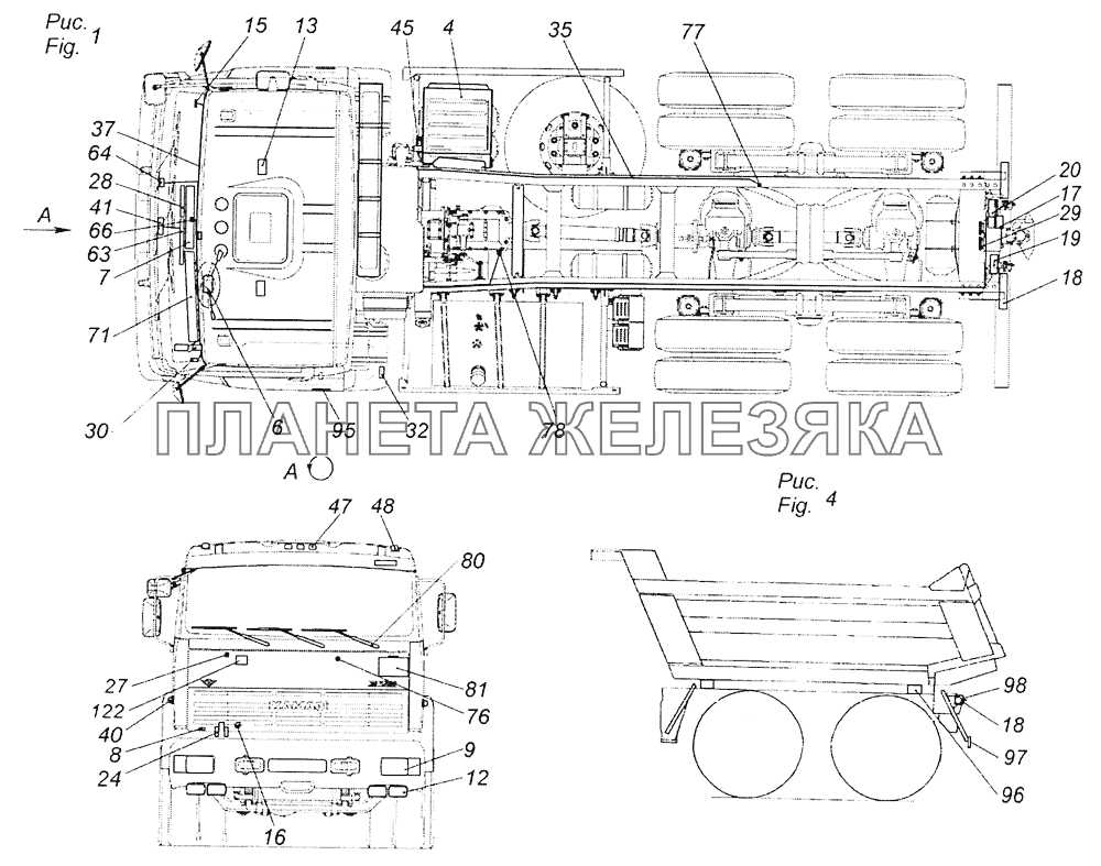 65201-3700001-24 Электрооборудование. Расположение на автомобиле КамАЗ-65201 Евро 2-3