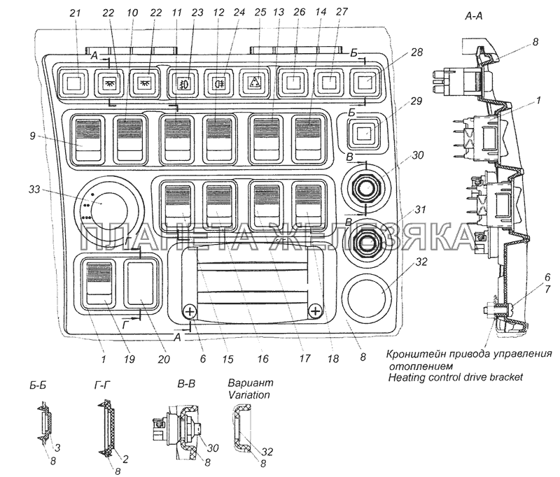 65201-3710001-27 Установка выключателей КамАЗ-65201 Евро 2-3