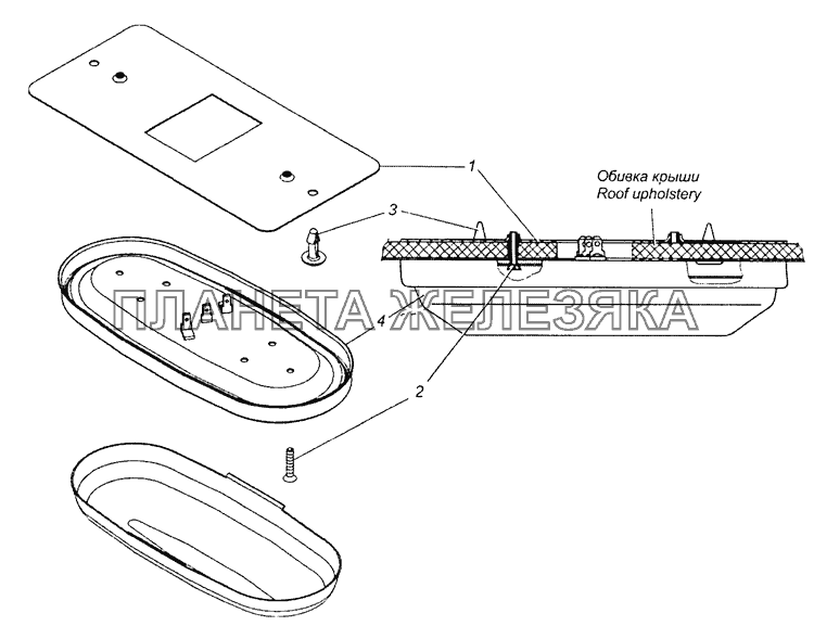 53205-3714001-10 Установка плафонов КамАЗ-65201 Евро 2-3