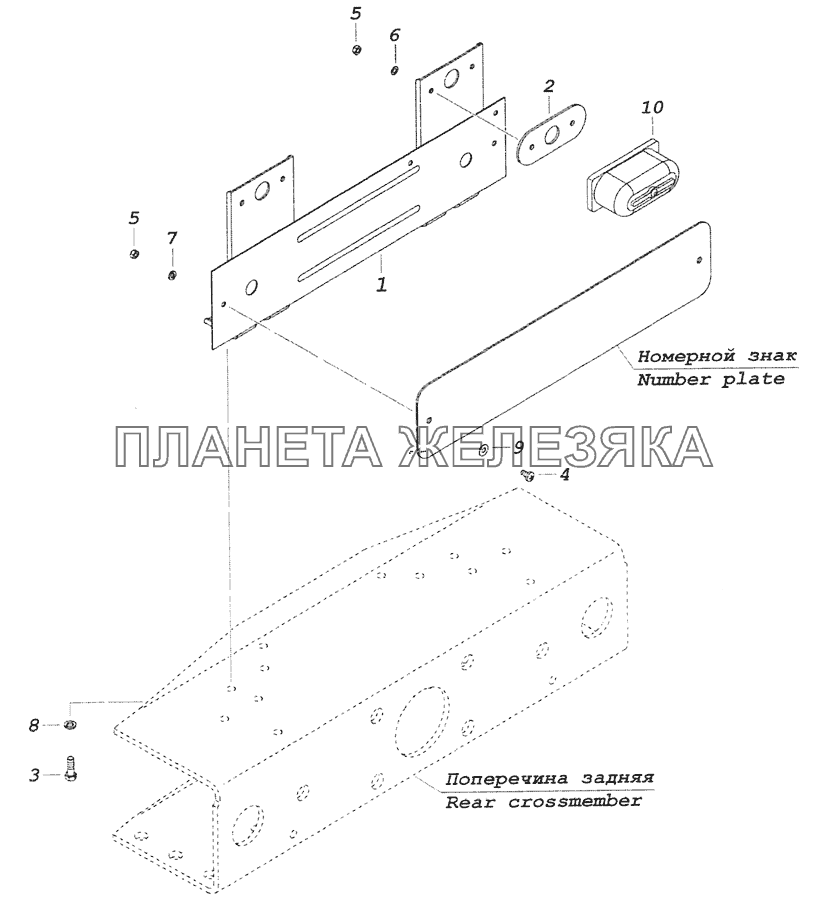 6520-3717001 Установка фонарей освещения номерного знака КамАЗ-65201 Евро 2-3