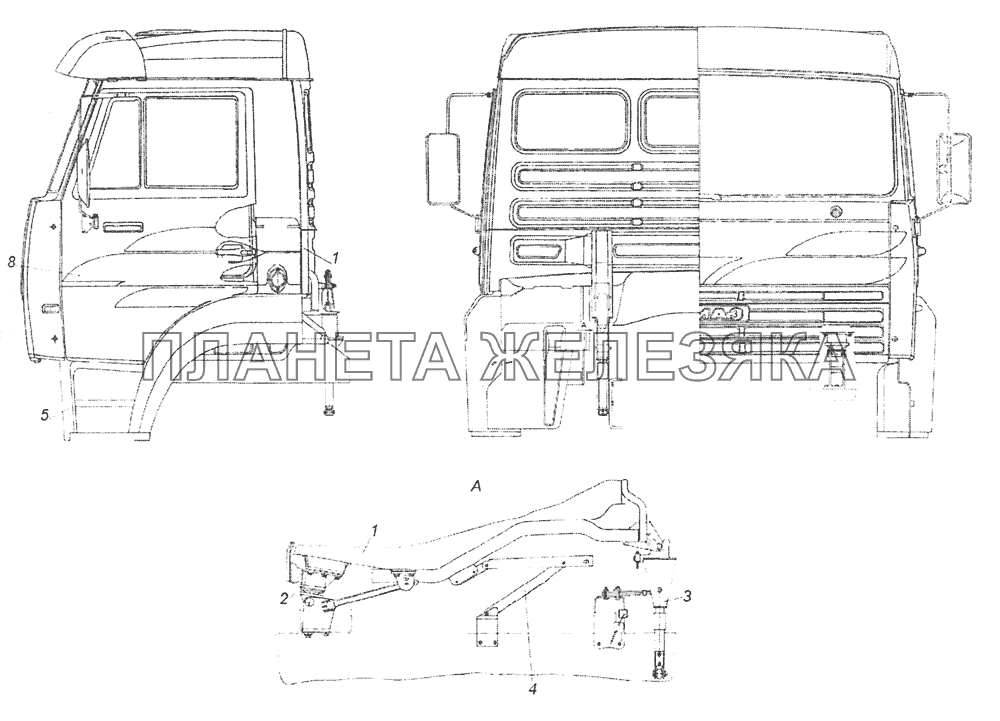 65201-5000006-60 Установка кабины с оперением КамАЗ-65201 Евро 2-3