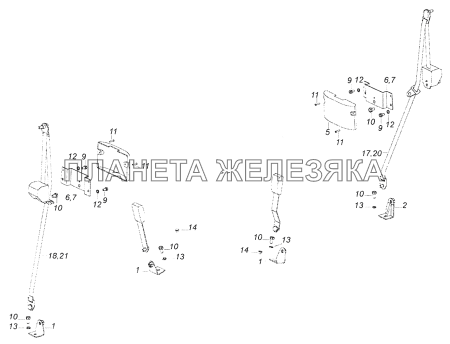 53205-5000075 Установка ремней безопасности КамАЗ-65201 Евро 2-3