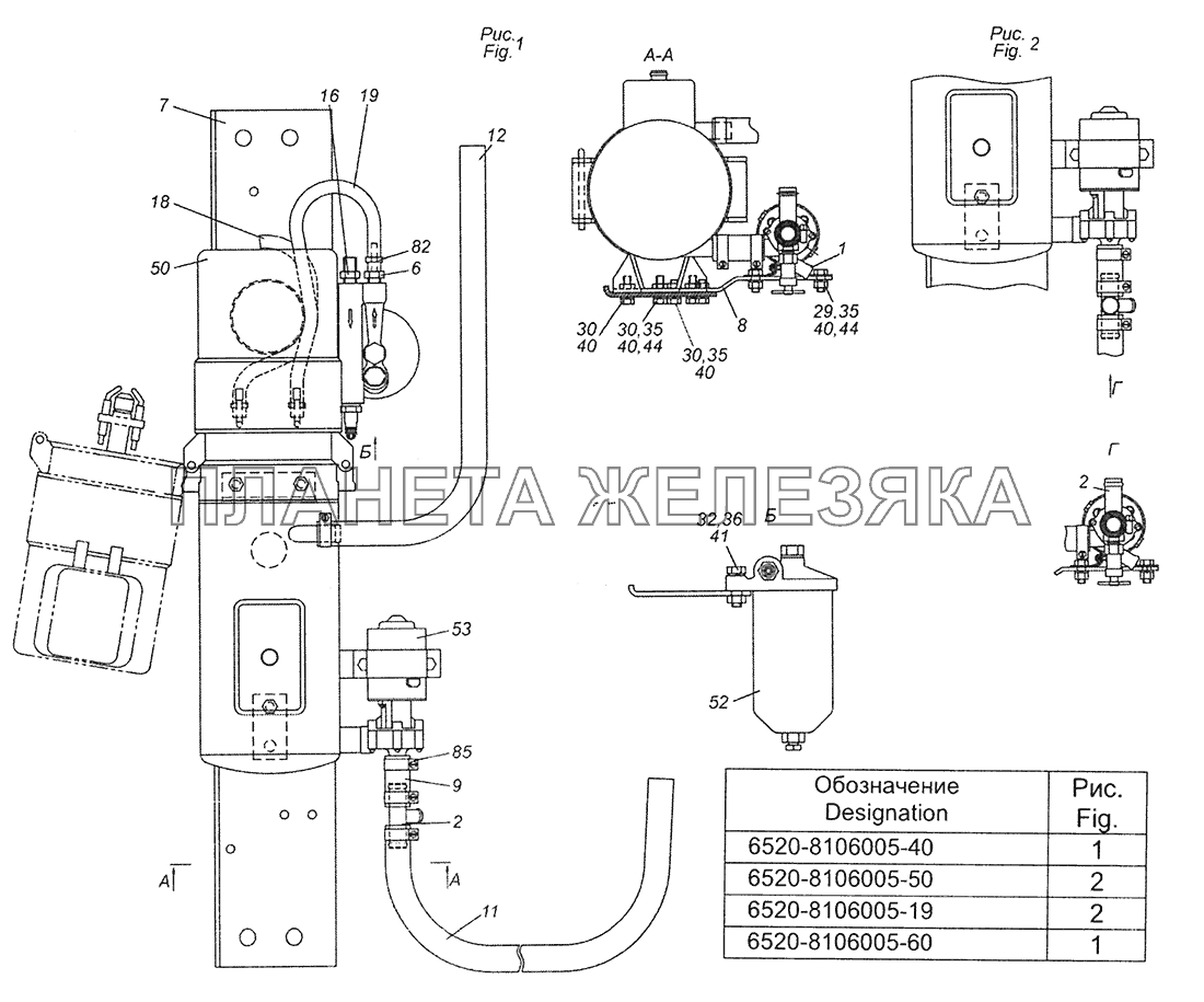 6520-8106005-40 Установка подогревателя, электронасоса и топливного фильтра КамАЗ-65201 Евро 2-3