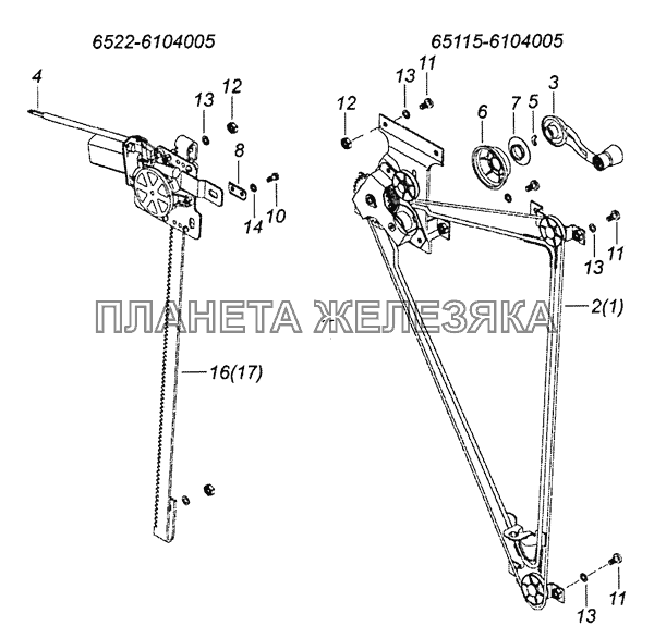 65115-6104005 Установка стеклоподъемников двери КамАЗ-6522 (Евро-4)