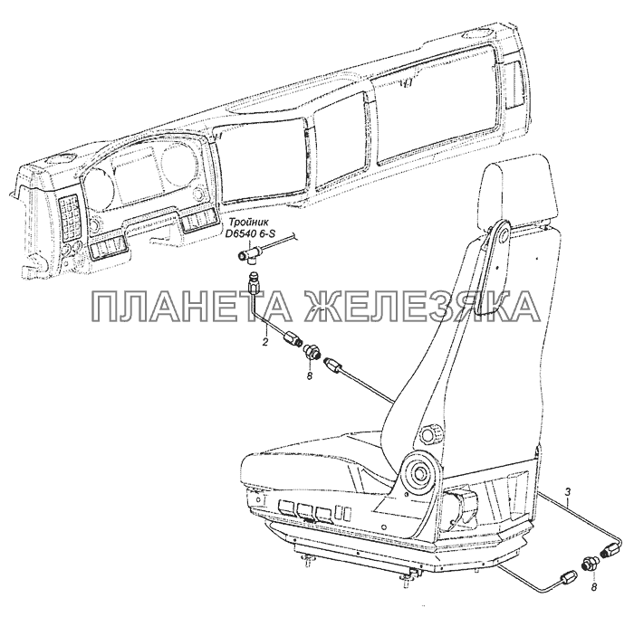 54115-6800900-02 Схема подключения пневмосистемы сидений КамАЗ-6522 (Евро-4)