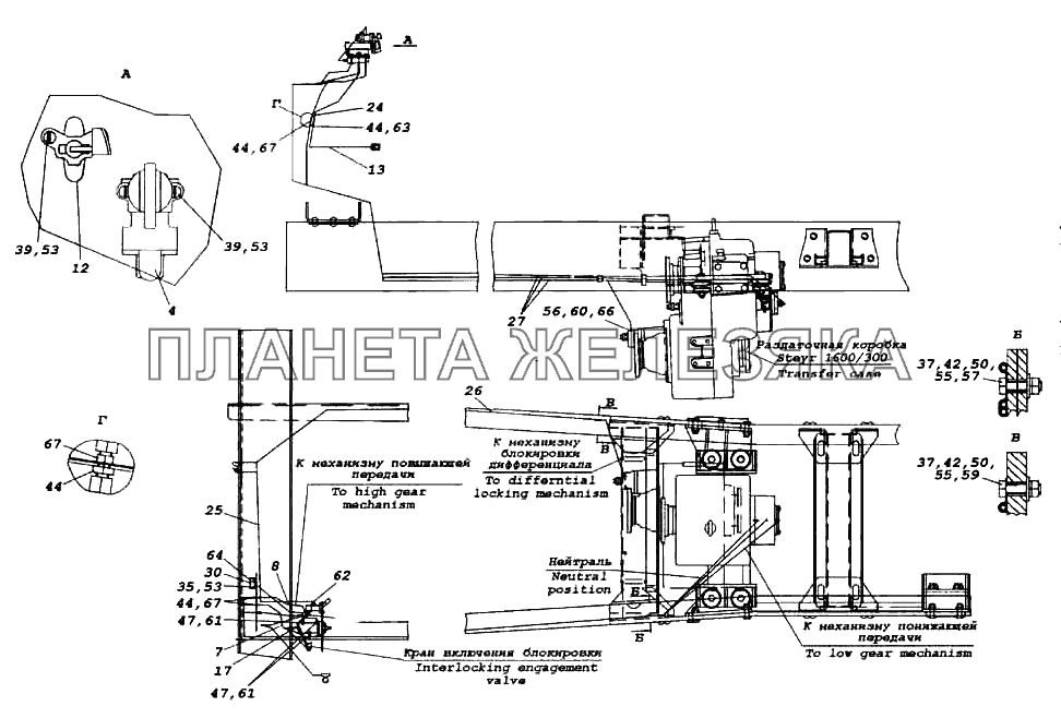 Установка управления раздаточной коробки КамАЗ-6522