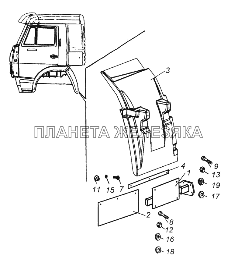Установка задней части переднего крыла правая/левая КамАЗ-6522