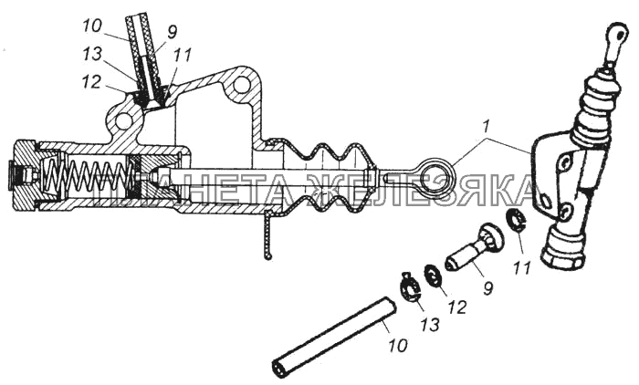 Главный цилиндр управления сцеплением в сборе КамАЗ-6540