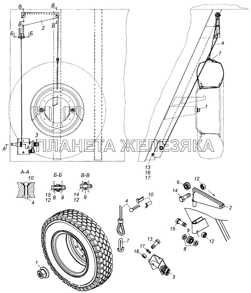Установка запасного колеса КамАЗ-6540