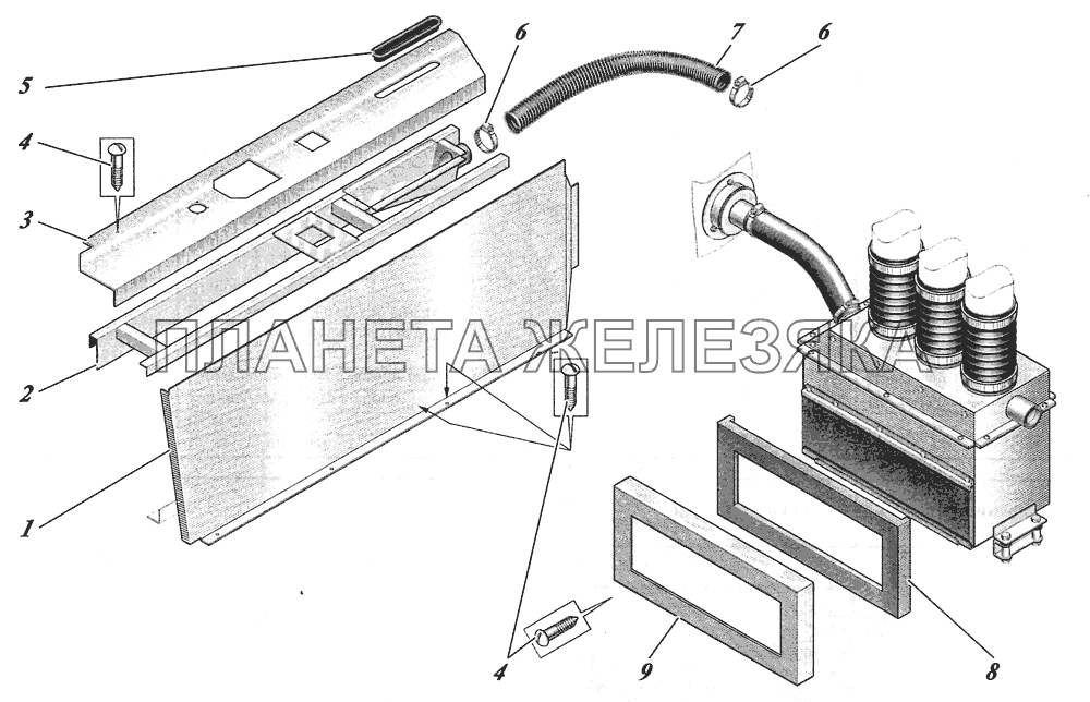  Установка отопителя лобовых стекол 4235-8102002 КАВЗ-4238 